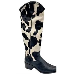 New Donald Pliner Marinaeh Cow Print Calf Hair Western Boots Size 7.5